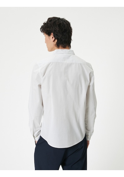 Koton Slim Fit Gömlek Yarım İtalyan Yaka Düğmeli Pamuklu Bej Desenli 4sam60082hw Ekru Desenli