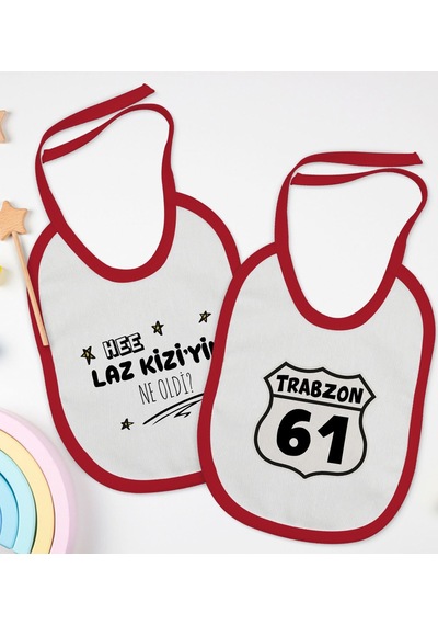 BK Kids Laz Kızı ve Trabzon Tasarımlı 2’li Kırmızı Mama Önlüğü-1 Kırmızı