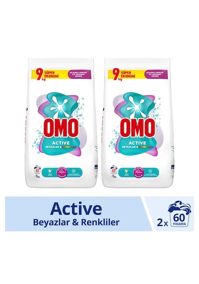 Omo Matik Active Beyazlar & Renkliler Toz Deterjanı 2 x 9 KG