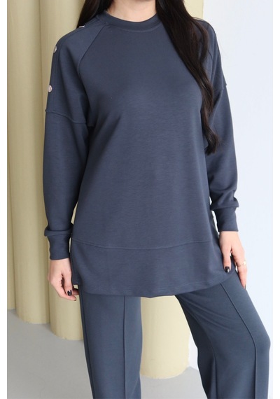 Balenbi Omuz Çıtçıt Detaylı Bisiklet Yaka Oversize Modal Tesettür Takım 1178 Füme Balenbi Omuz Çıtçıt Detaylı Bisiklet Yaka Oversize Modal Tesettür Takım 1178 Füme