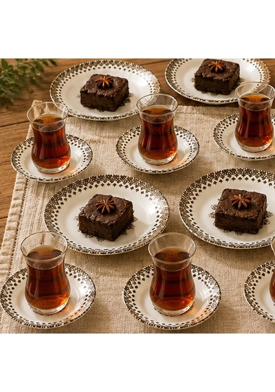 Yasemin Ahlat 18 Parça 6 Kişilik Porselen Pasta Ve Çay Takımı Otantik Desenli Lüks İkram Seti Çok Renkli