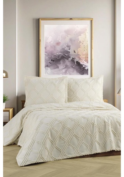 Mila Çift Kişilik Şönil Desenli 240x260 Cm Pike Takımı Krem