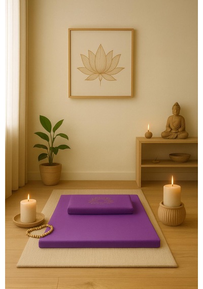 60x60 Meditasyon Minderi Seti İkili Yoga Meditasyon Minderi Lotus Çiçeği Baskılı Meditasyon Minderi Mor