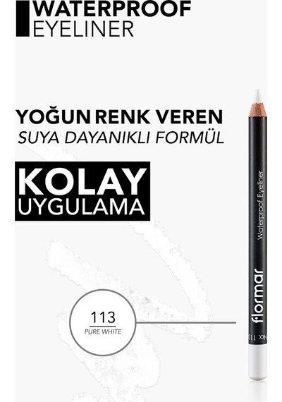 Suya Dayanıklı Mat Göz Kalemi Beyaz - Waterproof Eyeliner - 113 Pure White - 8690604109135 Çok Renkli