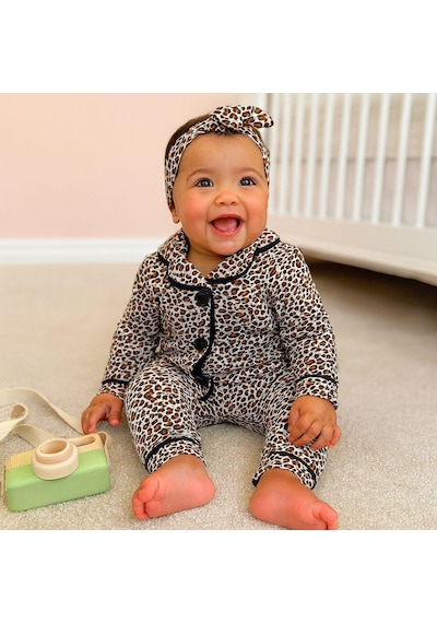 Alpbebe Leopar Önden Düğmeli Mevsimlik 2 Parça Pijama Takımı-kahve Kahverengi