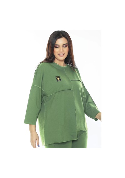 Lady Majestic Cotton 1. Kalite Büyük Beden Özel Tasarım Eşofman Takımı Çağla Yeşili Yeşil