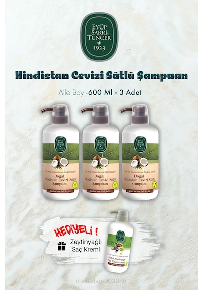 Hindistan Cevizi Sütlü Şampuan 600 Ml X 3 Ve Saç Kremi Hediyeli Tüm Saçlar