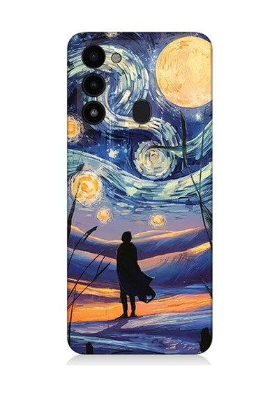 Tecno Spark 8c Uyumlu Güneş Sistemi, Gece Ve İnsan Desenli Silikon Kılıf