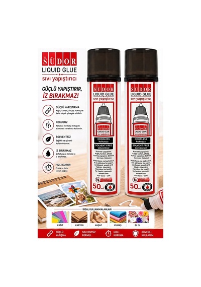 Sıvı Yapıştırıcı Şeffaf 50ml 2 Adet Südor Plastik Tüpte Sıvı Uhu Kağıt Karton Yapıştırıcısı Zararsız Okul Büro Ofis