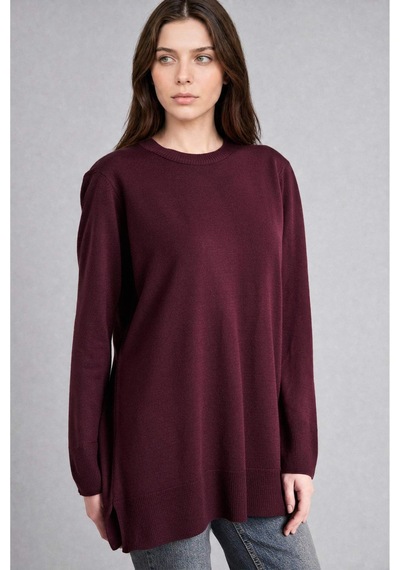 Defacto Regular Fıt Bisiklet Yaka Triko Tunik H3431az26aubr232 Bordo-br232