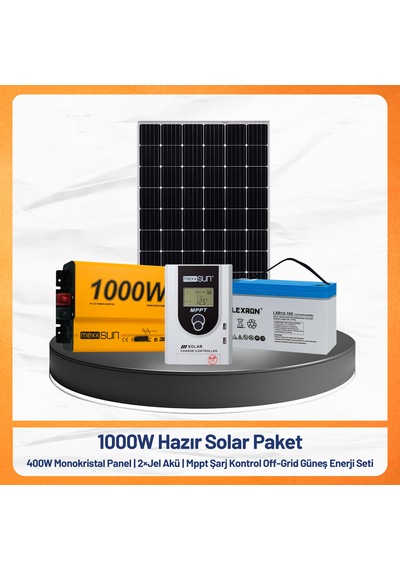 1000w Off-grid Güneş Enerji Sistemi 400w Monokristal Panel + Jel Akü + Mppt Şarj Kontrol Cihazı