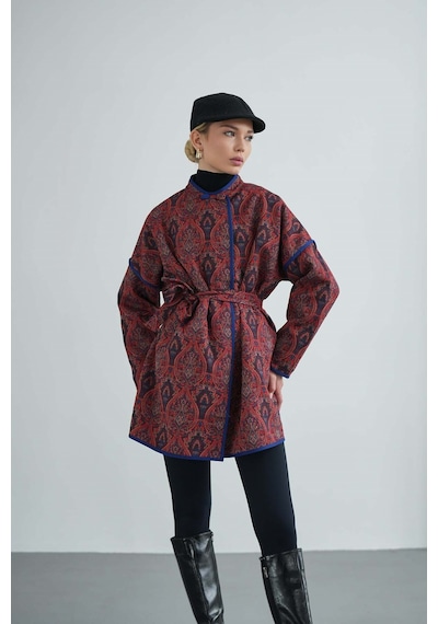 Kadın Yandan Bağlamalı Tasarım Kimono Ceket Kırmızı