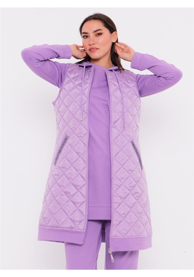 Bwest Minimal Kapitoneli Yelekli Spor Üçlü Takım - 70060 - Lila-28 Lila