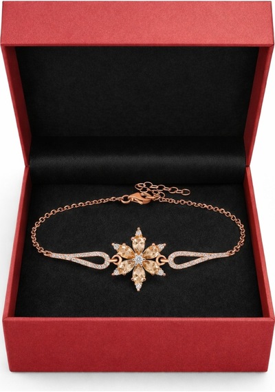 Çekirdekjewelry 925 Ayar Gümüş Şampanya Taşlı Bileklik Pembe