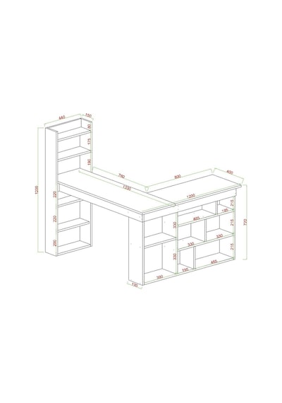 Venedik 13 Raflı Çalışma Masası,beyaz