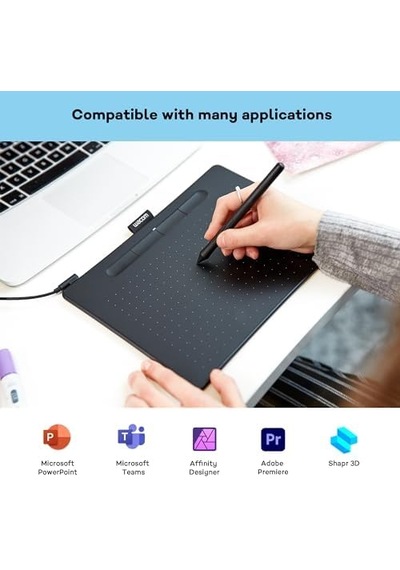 Wacom Intuos Medium Çizim Tableti, Çizim Ve Fotoğraf Düzenleme İçin Tablet, Basınca Duyarlı Kalemli, Siyah, Ev Ofis Ve E-öğrenme İçin İdeal