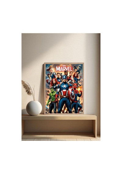 Marvel Doğal Ahşap Çerçeveli Tek Parça Dekoratif Tablo Çok Renkli - 844528049 Çok Renkli