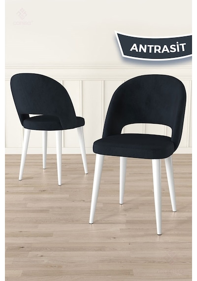 Canisa Pane Serisi 4 Adet 1. Sınıf Babyface Kumaş Beyaz Metal Ayak Antrasit Mutfak Sandalyesi Sandalye Antrasit Ayak Beyaz