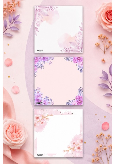 Çiçek Bloknot - 9 9 Cm Ebat- 50 Yaprak - Notepad - Memopad - Çizgisiz Not Kağıdı- To Do List - 3586