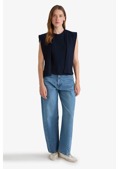 Defacto Slim Fit Dar Kesim Bisiklet Yaka Bağlama Detaylı Kolsuz Bluz G1736ax25wnnv31 Lacivert