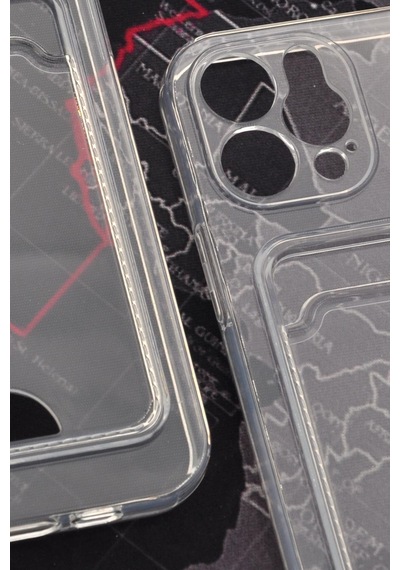 Apple Uyumlu iPhone 12 Pro Kredi Kartlıklı Şeffaf Kılıf Kamera Korumalı