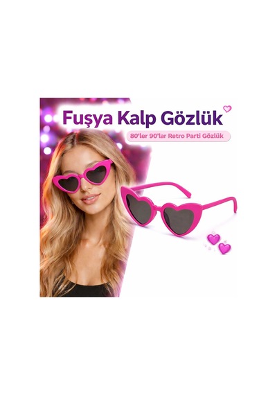 Fuşya Pembe Retro Kalp Gözlük 80 Ler 90 Lar Stil Parti Gözlüğü - Parti Gözlüğü & Maske 0 - 99
