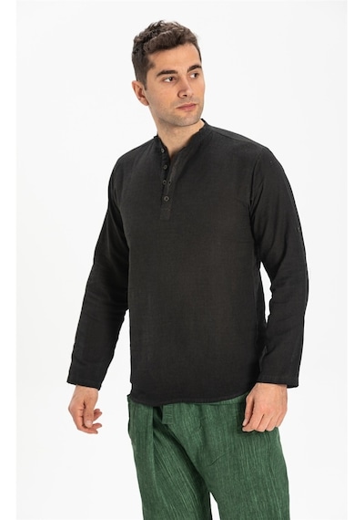 Uzun Kol Şile Bezi Bodrum Erkek T-Shirt Füme 9006