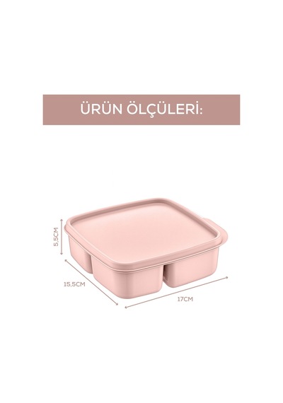 3'lü Set Bölmeli Kare Saklama Kabı Pembe Pembe