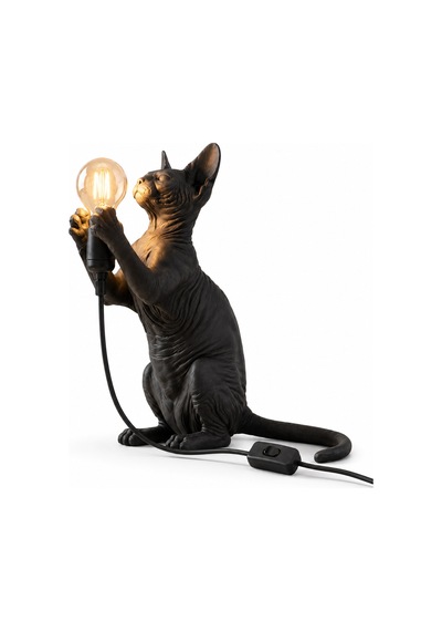 Siyah Sfenks Kedi Tasarımlı Masa Lambası