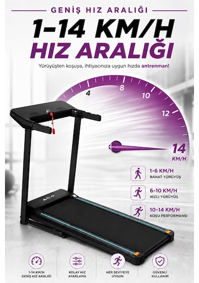 14 Km Hız Bluetoothlu Uygulama Bağlantılı Hidrolik Katlanabilir Yürüme Ve Koşu Bandı