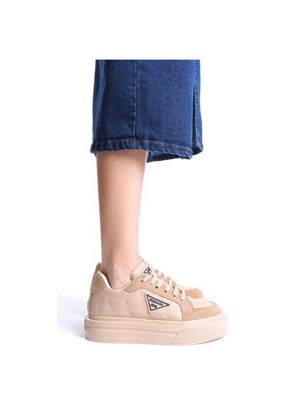 Mevese Pinter Bağcıklı Ortopedik Taban Desenli Kadın Sneaker Spor Ayakkabı - Ten