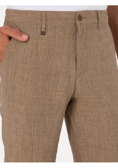 Cacharel Açık Kahverengi Carrot Fit Beli Lastikli %100 Keten Spor Pantolon