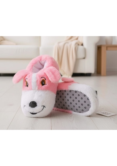 Papucumun Dünyası Unisex Yumuşak Taban Sevimli Köpek Panduf Yetişkin Ve Çocuk Kız Ve Erkek Panduf Pembe