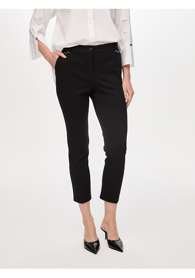 Faik Sönmez Metal Aksesuar Detaylı Slim Fit Örme Pantolon S26pnt041 Us26pnt04110 Siyah