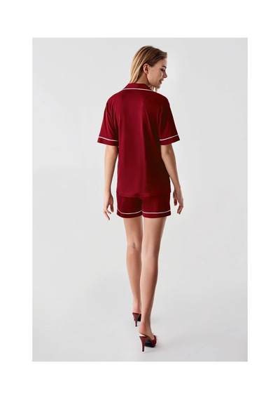 Moda Dua Freshness 324 Kadın 4'lü Sabahlıklı Şorlu Pijama Takımı bordo
