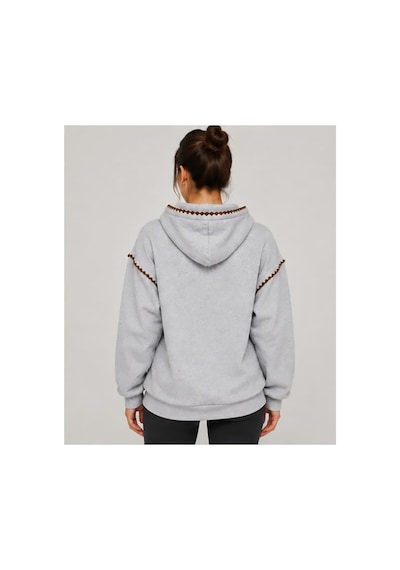 Herkesemoda Yaka Ve Kol Nakış Detaylı Kapüşonlu 2 İplik Şardonlu Sweatshirt Gri-kahve Herkesemoda Yaka Ve Kol Nakış Detaylı Kapüşonlu 2 İplik Şardonlu Sweatshirt Gri-kahve