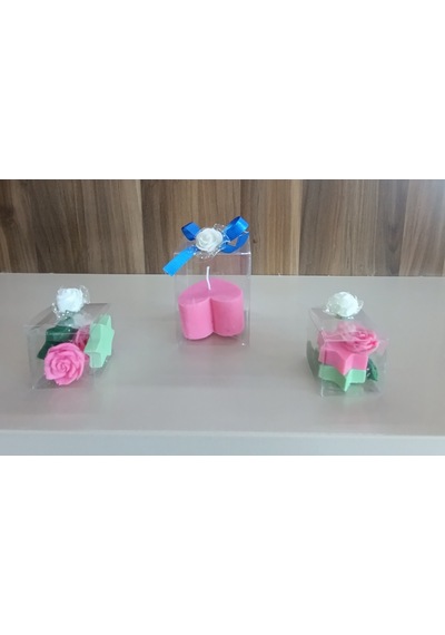5cm-5cm Ebatlarda Kokulu Doğal Pembe-yeşil Renk 3 Lü Dekoratif Mum Çok Renkli
