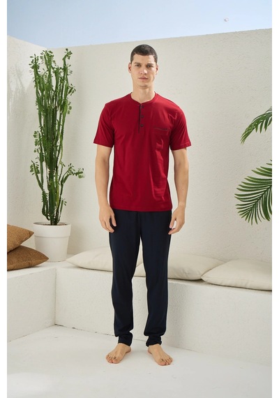 Moda Dua Kocabey 2090 Erkek Midi Yaka Pijama Takım bordo