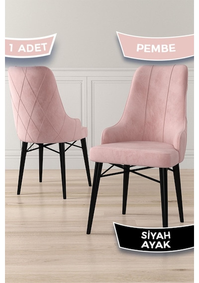 Canisa Concept Neta Serisi Babyface Kumaş Pembe Sandalye Siyah Gürgen Ayak Sandalye Pembe Ayaklar Siyah
