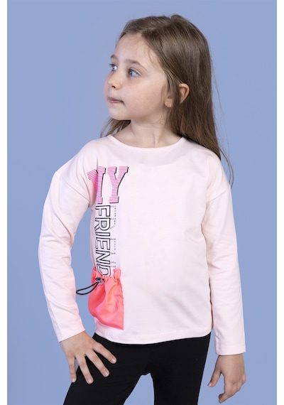Toontoy Kids Toontoy Kız Çocuk Cep Detaylı Baskılı Tişört Pudra