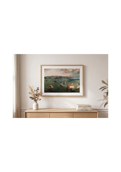 Rönesans Bruegel Napoli Körfezinde Deniz Savaşı Çerçevesiz Poster 21x30 Cm A4 Tablo Rönesans