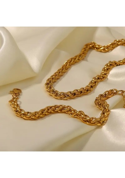 Gold Renk Spiga Model Kalın Burgu Çelik Kolye Ve Bileklik Set 4mm Altın