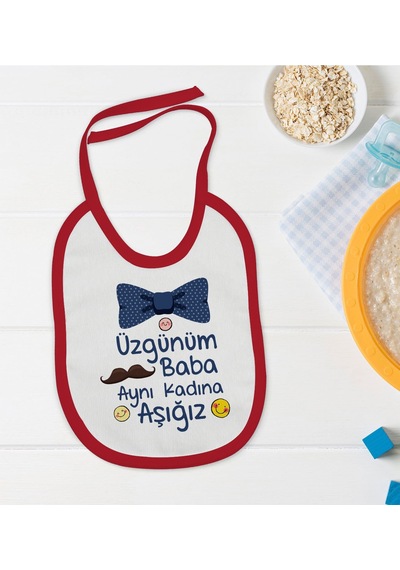 BK Kids Aynı Kadına Aşığız Tasarımlı Kırmızı Bebek Mama Önlüğü-1 Kırmızı