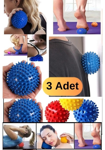 3 Adet Profesyonel Fitness Cardio Pilates Mini Küçük Boy 6 Cm Dikenli Kas Duyu Uyarıcı Masaj Topu Karışık