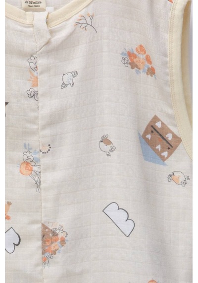 Babyhola Yazlık Müslin Çocuk Uyku Tulumu 1-8 Yaş Unisex Kısa Kollu %100 Pamuk 2703 Bej