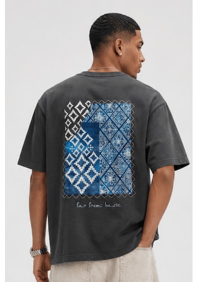 Respire Erkek Ffb Nakış Detaylı Oversize T-shirt Füme