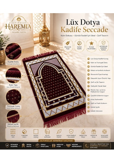 Lüks Dotya Kadife Seccade Kalın Yumuşak Dokulu Hediyelik Namaz Seccadesi Kırmızı Çok Renkli