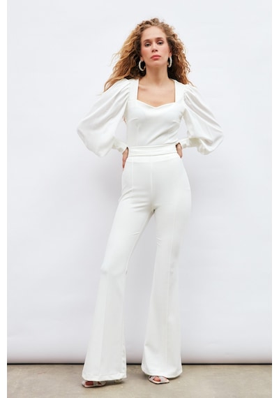 Sateen İspanyol Paça Pantolon - Ekru-132916 Ekru