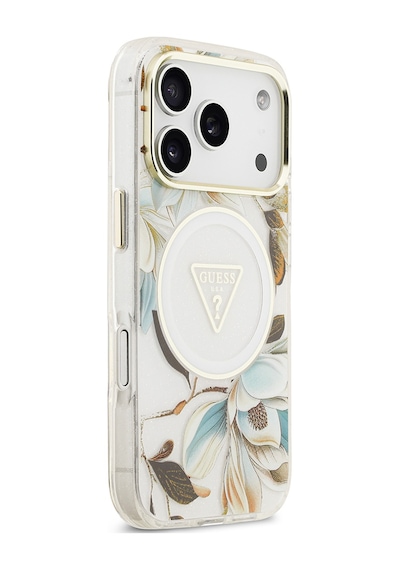 Apple Uyumlu iPhone 17 Pro Kılıf Guess Lisanslı M-safeli Simli Çiçek Desenli Metal Kamera Çerçeveli Kapak Beyaz Beyaz