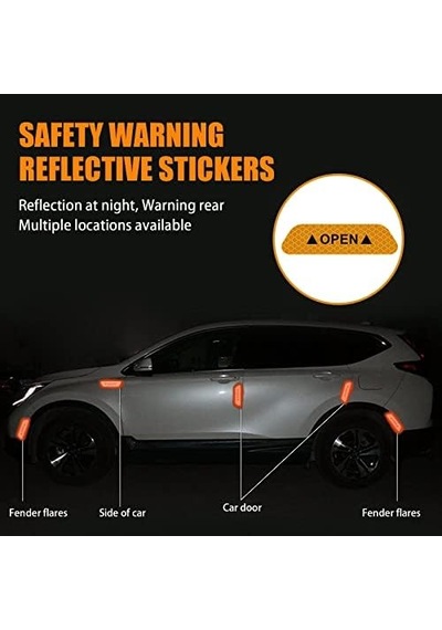 Araba Kapı Açık Uyarı Reflektörü Etiket Sticker 4'lü 9.5x2.5cm Sarı